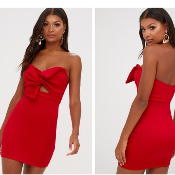 PrettyLittleThing Dresses & Skirts - Red Scuba Bow Detail Bodycon Dress